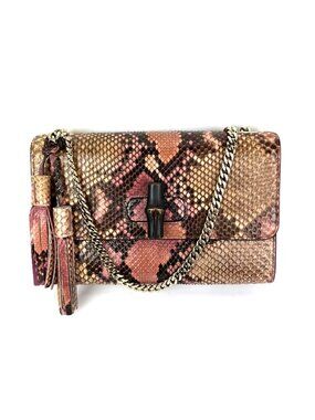 Gucci Bamboo Tassel Chain Beige Brown Pink Python Shoulder Bag